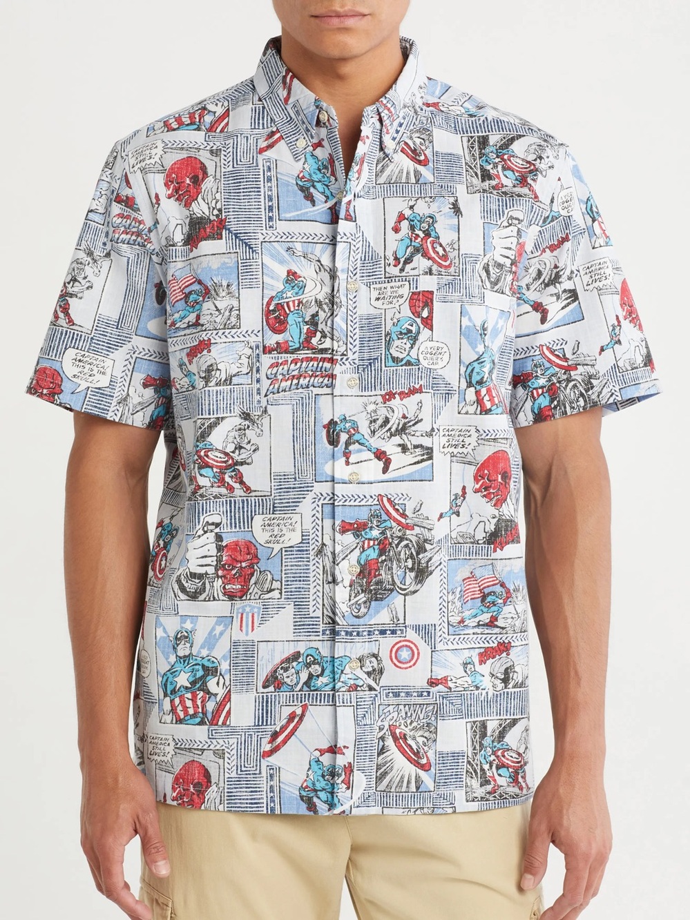 NWT Reyn Spooner Hawaii Men's MARVEL CAPTAIN AMERICA Arctic Ice Shirt size M